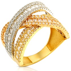 Χρυσό τρίχρωμο δαχτυλίδι Κ14 με ζιργκόν